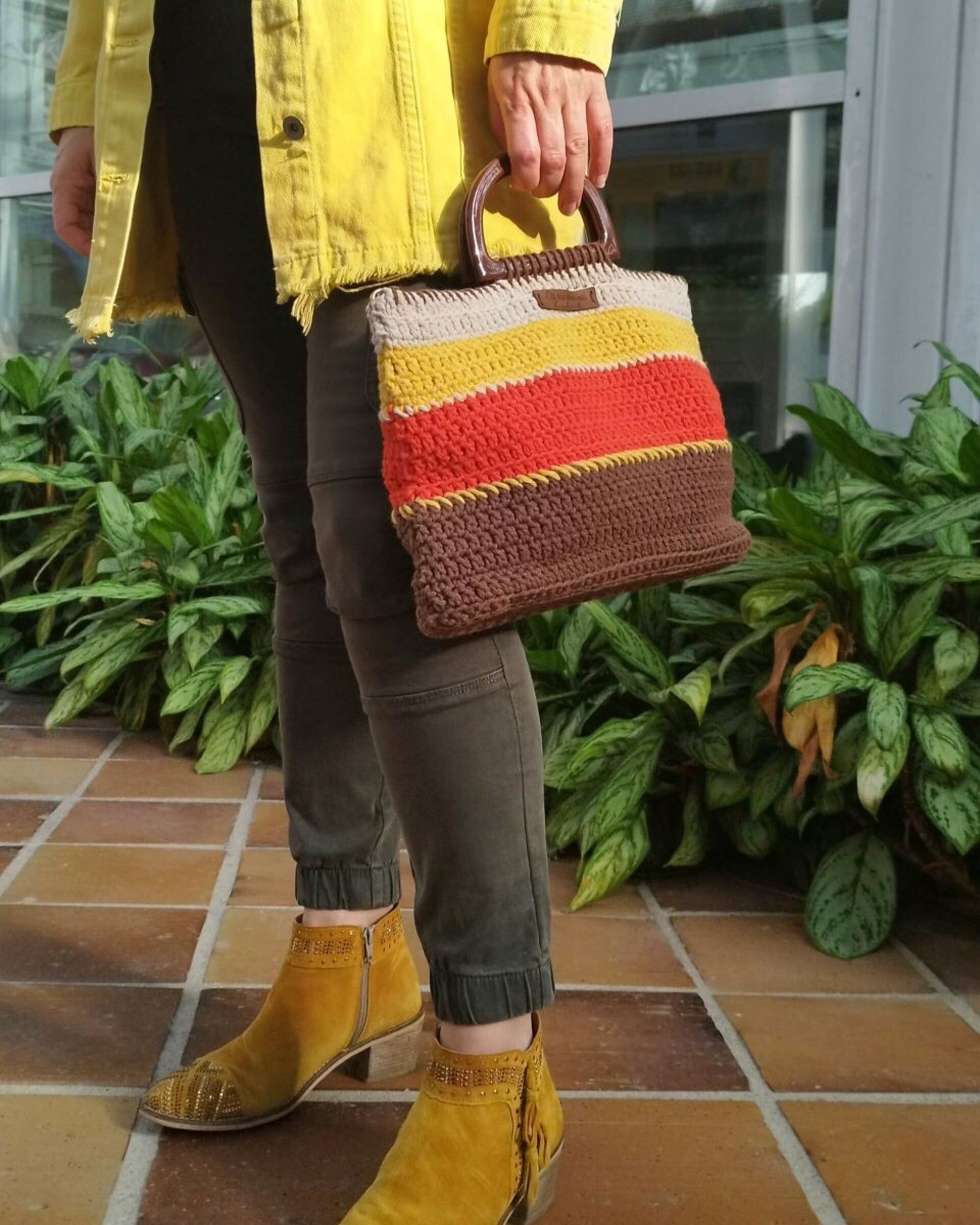 Bolso LIBRO a rayas naranja/amarillo  - 4